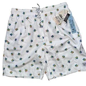 Spicy Tuna NWT Men's Swim Trunks White Rainbow Turtle UPF 50+ Size Medium
